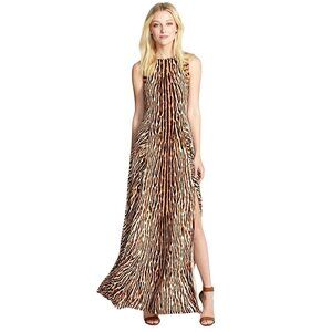 Michael Kors Chocolate Leopard Print Jersey Studded Maxi Dress Medium